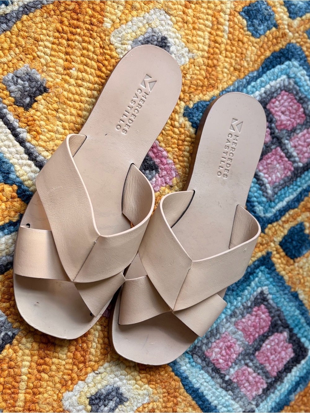 MERCEDES CASTILLO Blush Nude Leather Crossover Slide Sandals